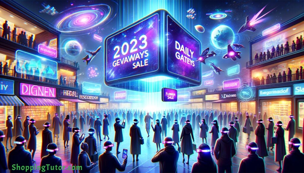 Futuristic market depicting daily deal sites of 2023