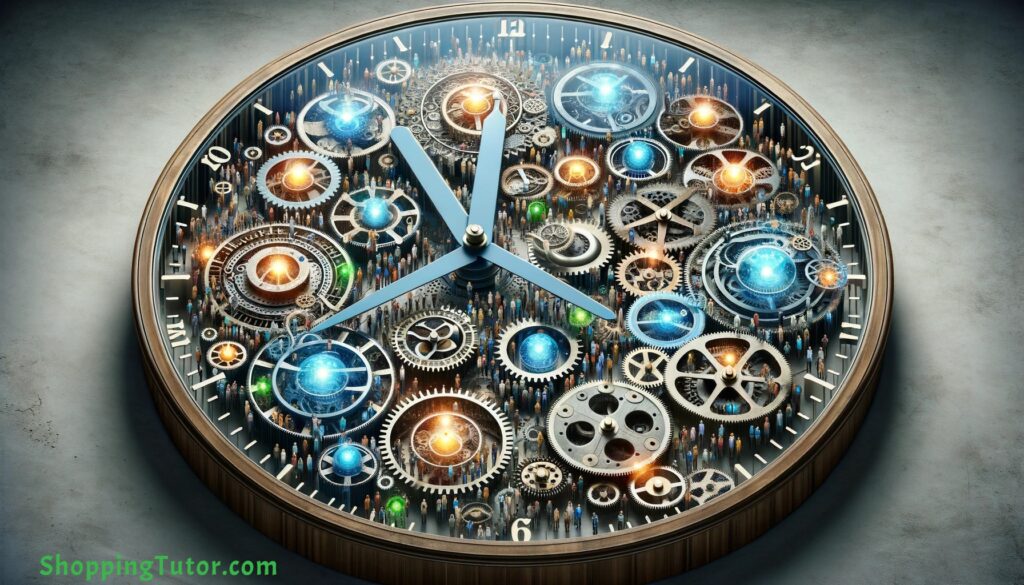 Gears of a transparent clock representing daily deal site operations